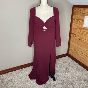 Azazie x Kendall + Kylie Burgundy Long Sleeve Cutout Gown Formal Evening Dress C